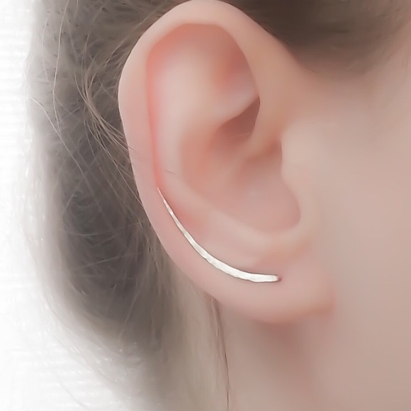 Moodtherapy Jewelry - Long Textured/Hammered Ear Climber Earrings 925 Sterling Silver, Gold, or Rose